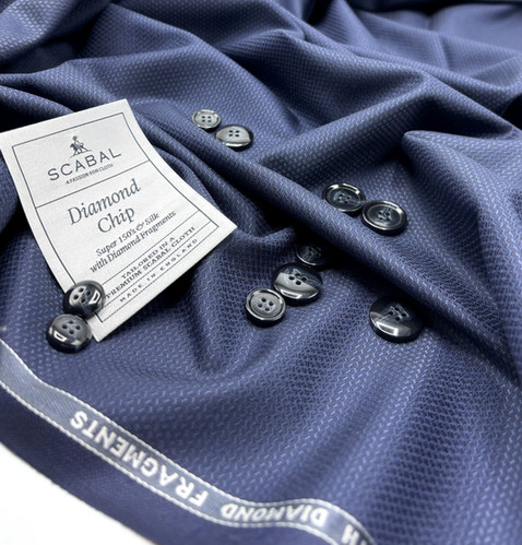Blue Wave Geometric Super 150s & Silk DIAMOND CHIP By Scabal