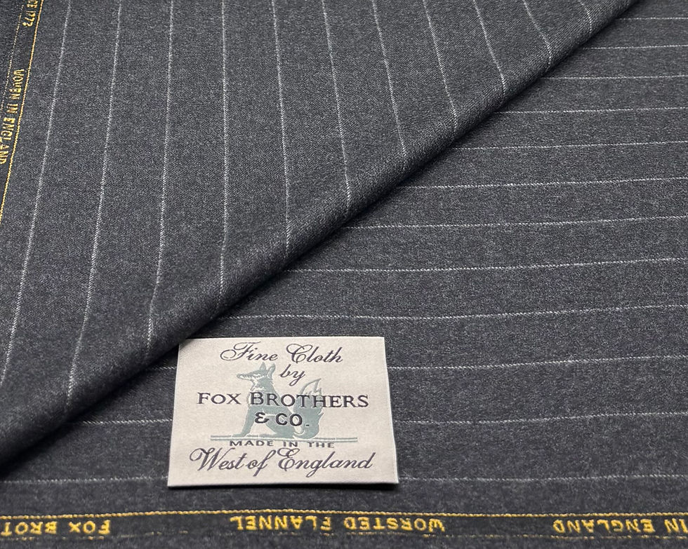 الصورة المصغرة: Grey Chalk Stripe Worsted Flannel Wool Fabric By Fox Brothers - 3.50 Meterst