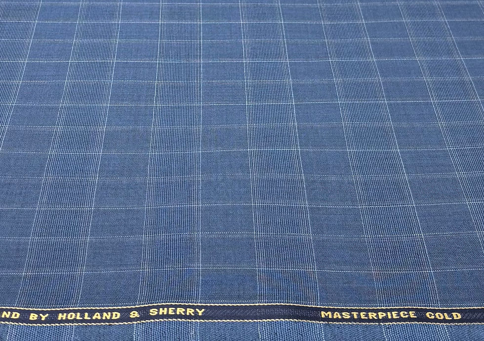 الصورة المصغرة: Blue Check Super 180s Wool Fabric By Holland & Sherry - 2.40 Meters