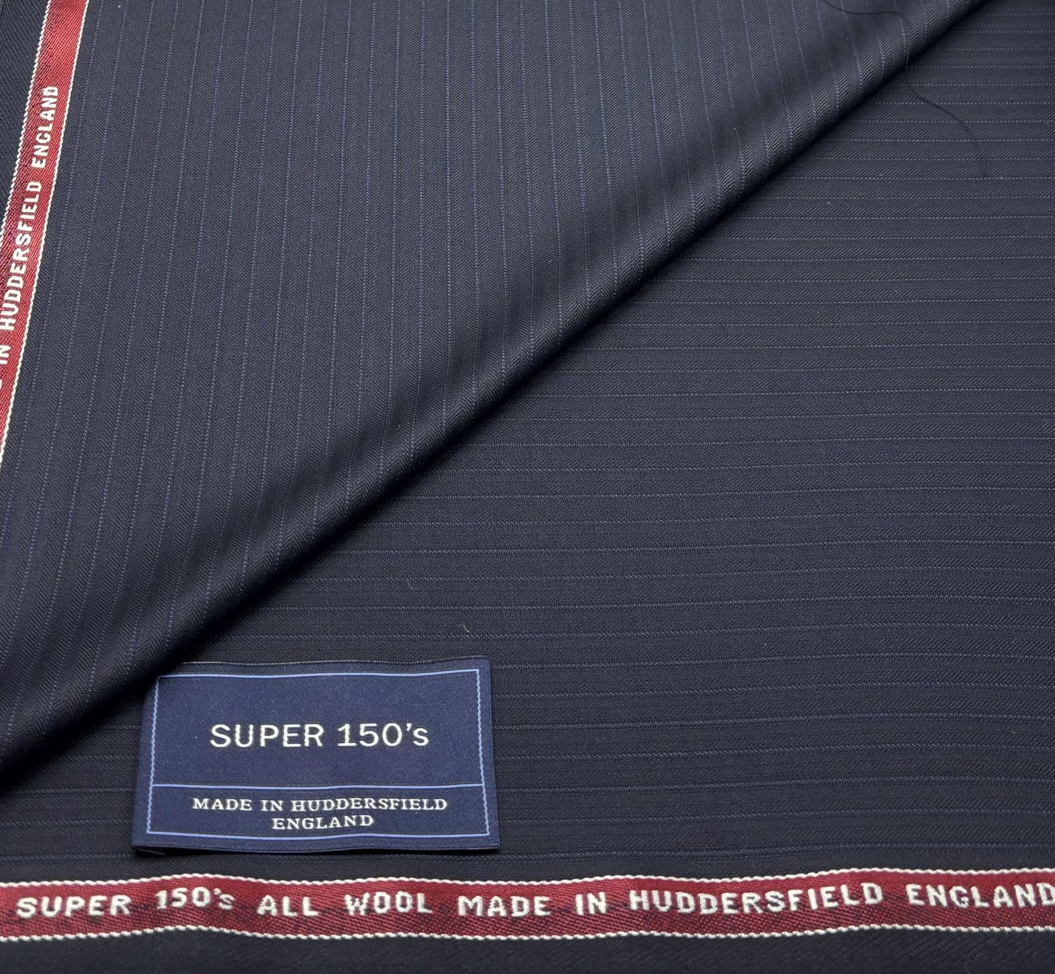 Midnight Navy & Blue Striped Super 150s Wool Fabric Made in England