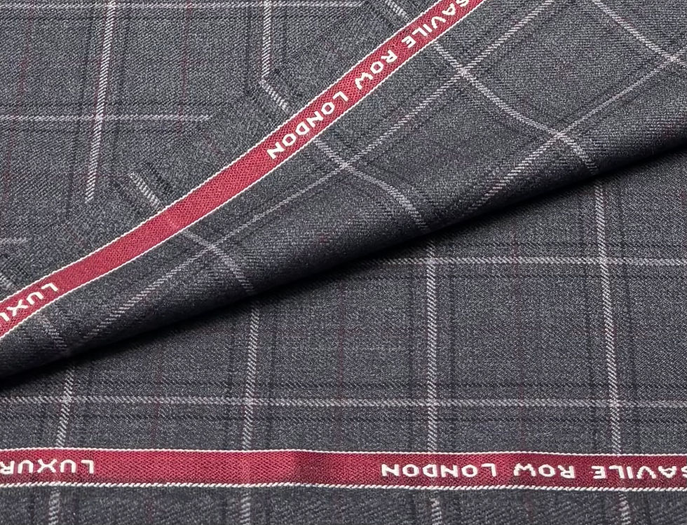 الصورة المصغرة: Grey & Red Check Super 120s Wool Fabric By Holland & Sherry - 4.0 Meters