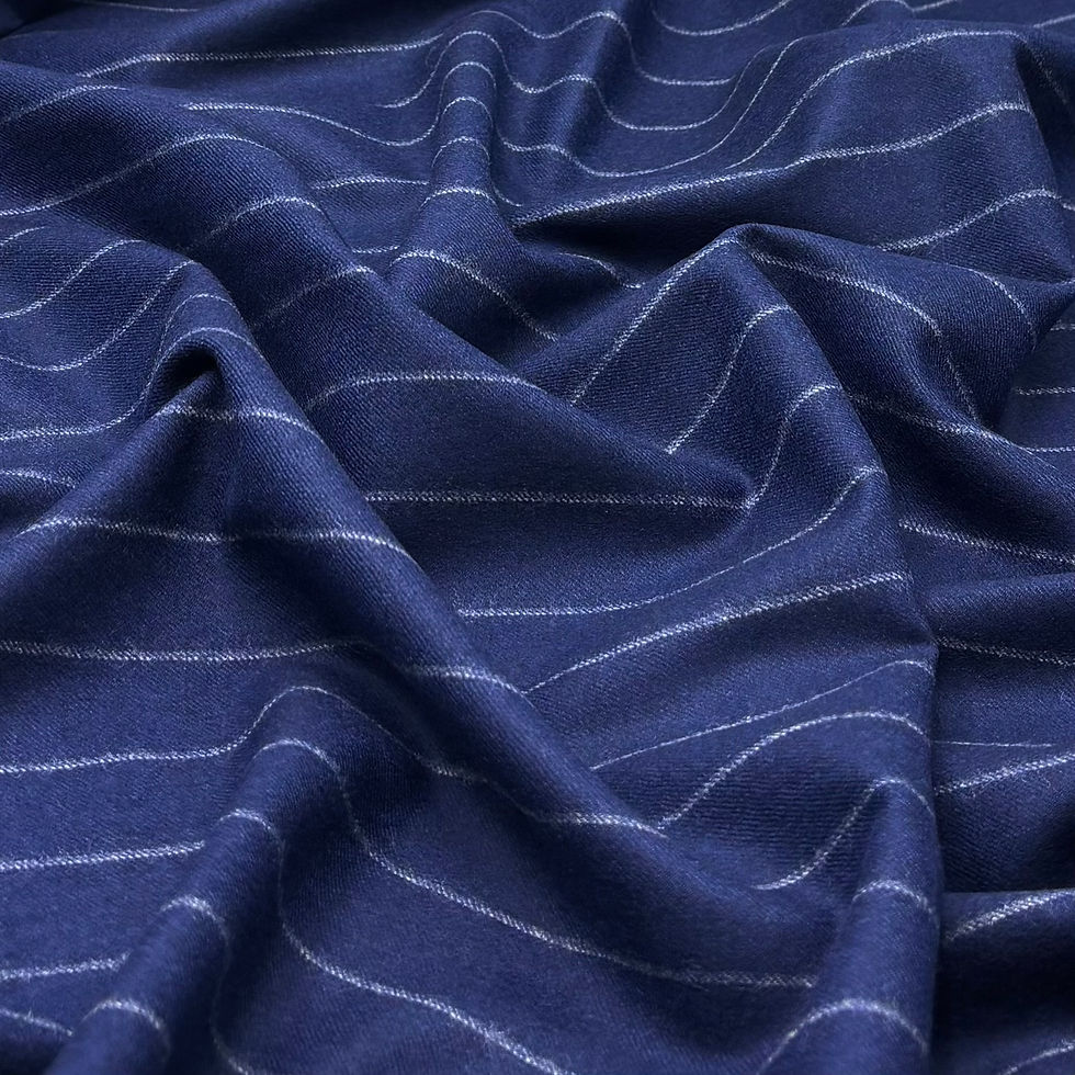 الصورة المصغرة: Blue Chalk Stripe Worsted Flannel Wool Fabric By Fox Brothers - 3.60 Meters