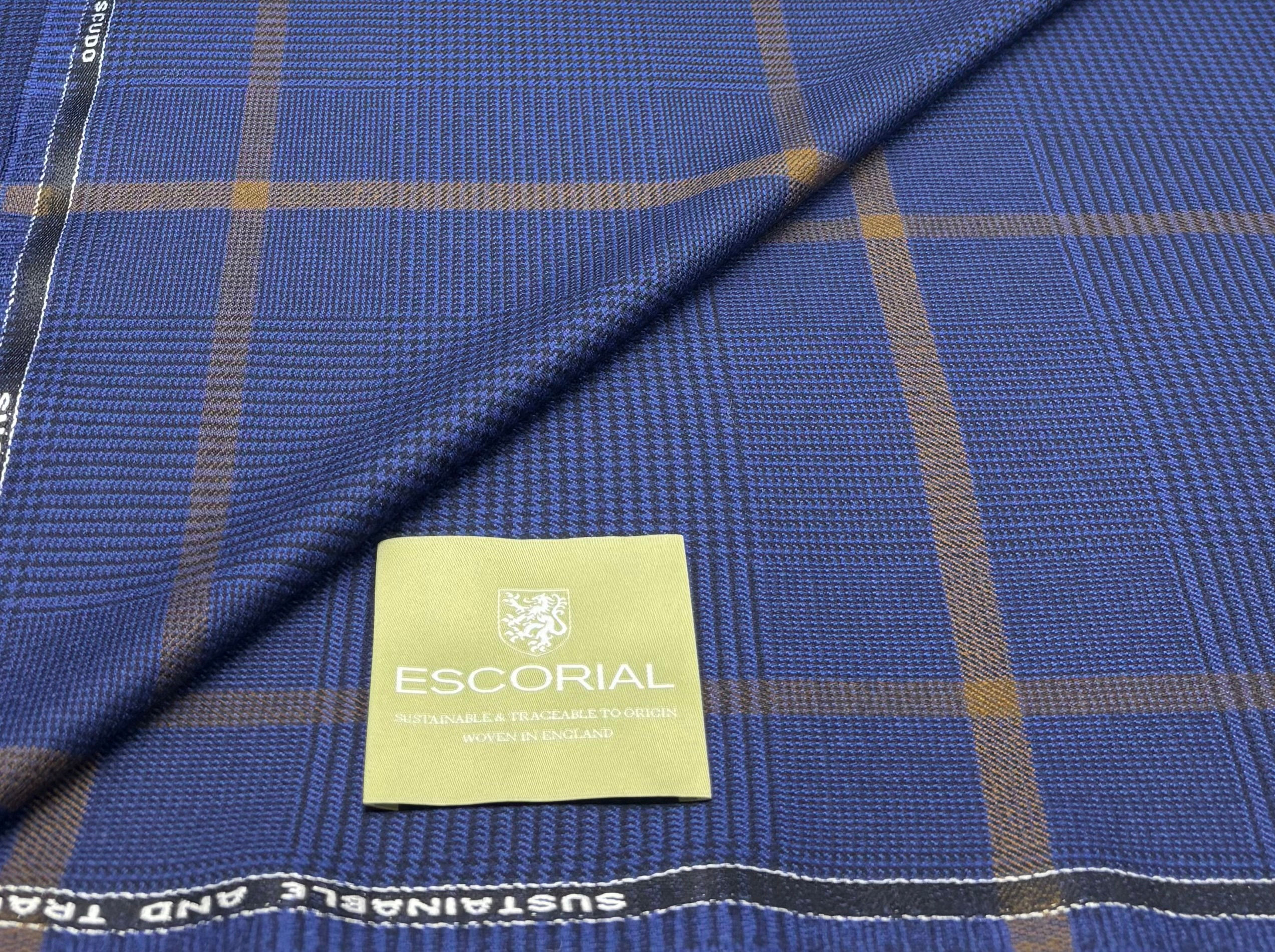 Blue & Gold Check Flannel 100% Escorial wool Fabric By Escorial - 2.75 Meters