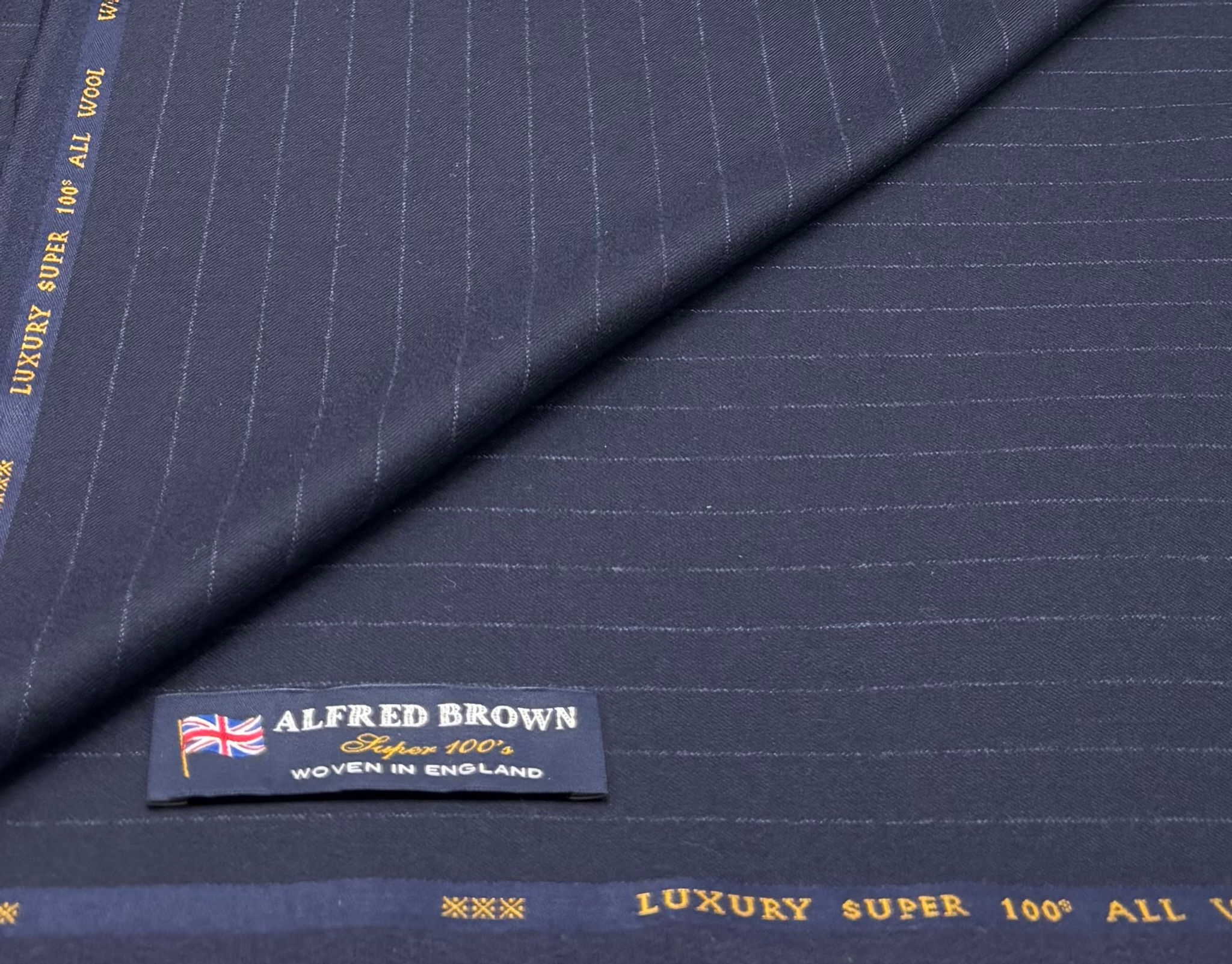 Navy Flannel Chalk Stripe Super 100s Wool Fabric Made in England - 3.50 Meters