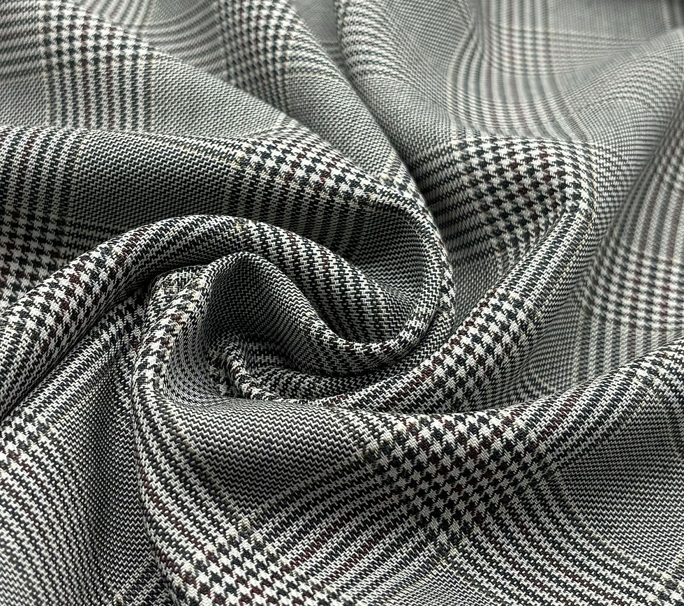 الصورة المصغرة: صوف وحرير من مجموعة PRIVE Prince Of Wales Check باللونين الرمادي والأحمر من Dormeuil