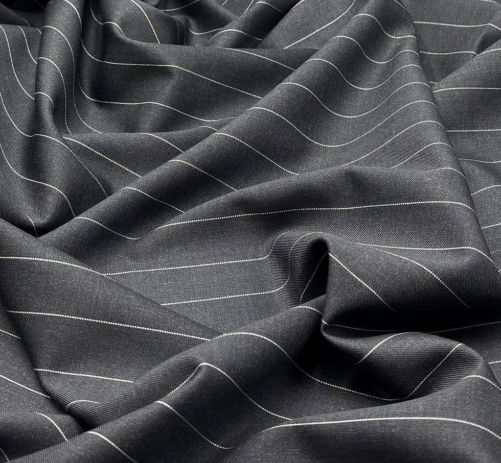 Thumbnail: Grey & White Striped Super 110s Wool Fabric Greenhills By VBC - 4.55 Meters