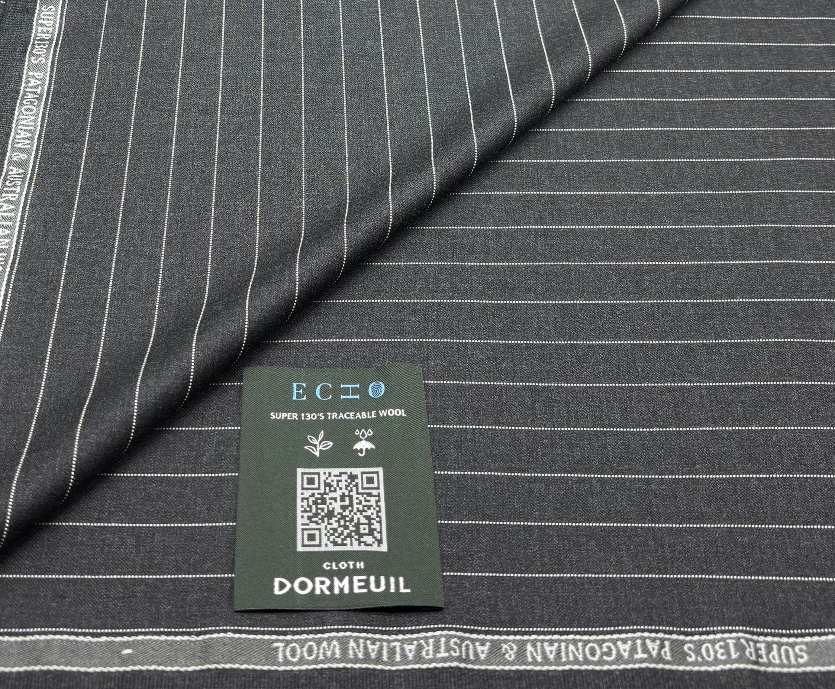 Grey & White Pinstripe Super 130s ECHO Fabric By Dormeuil
