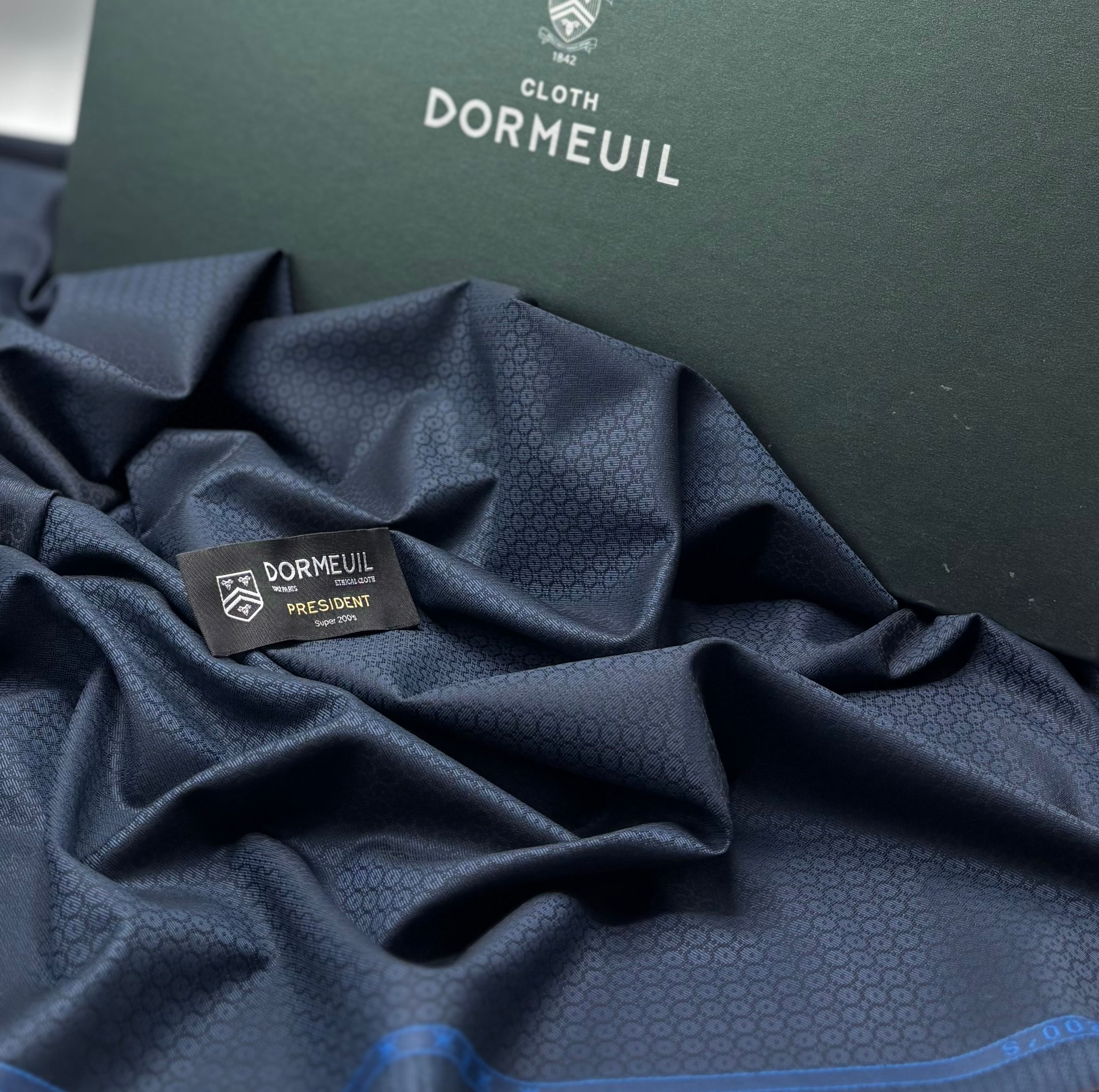 Teal Floral Geometric Super 200s Wool Textile Fabric - PRESIDENT