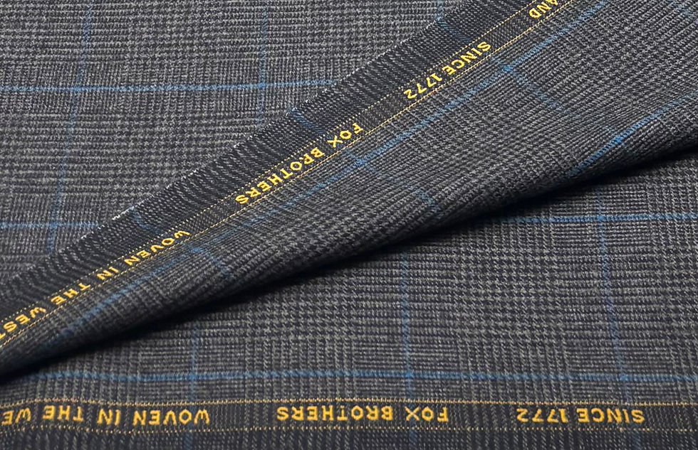 الصورة المصغرة: Grey & Blue Prince Of Wales All Wool Fabric By Fox Brothers - 3.50 Meters
