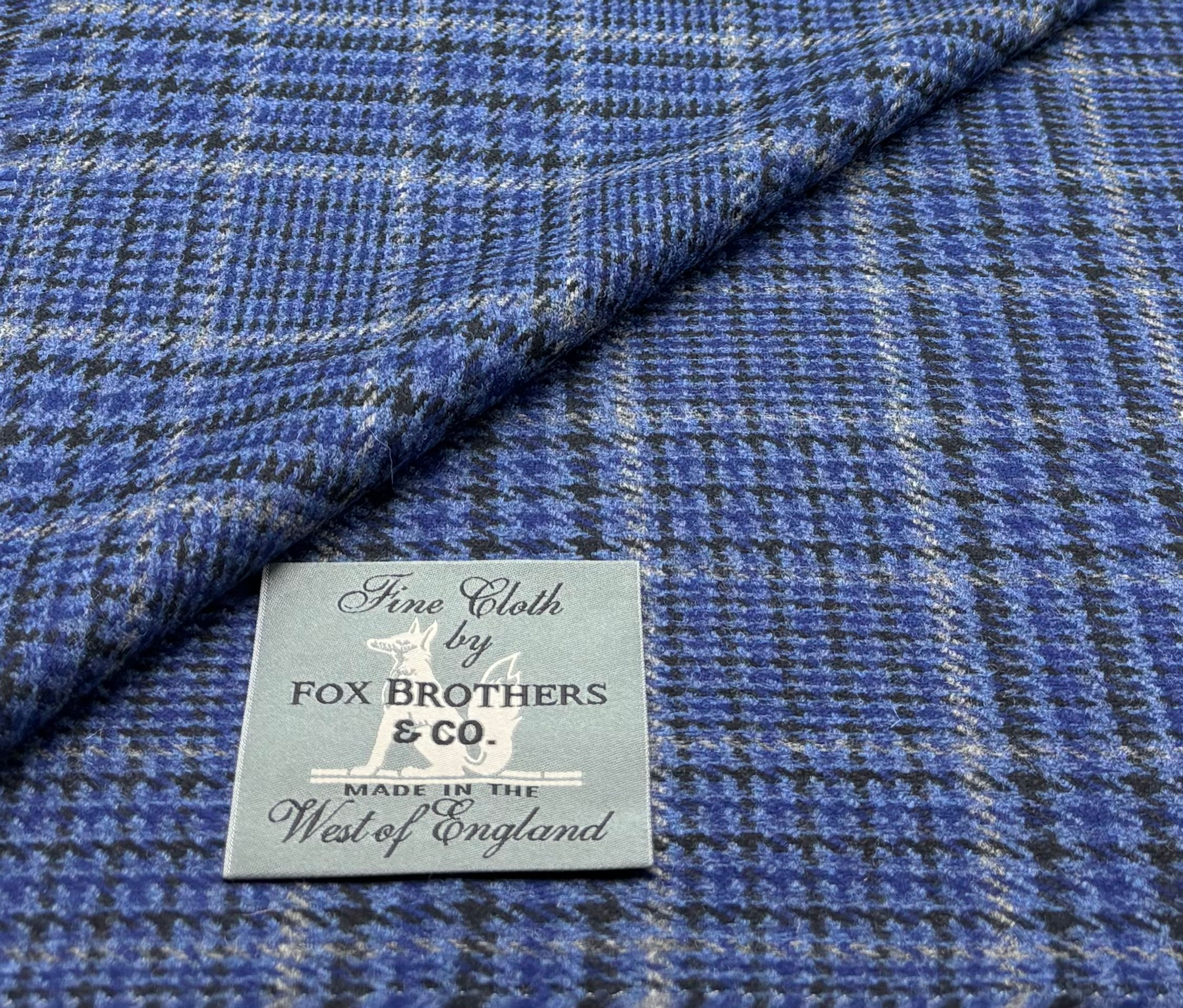 Blue Prince Of Wales Check Wool Tweed Fabric By Fox Brothers - 2.20 Meters