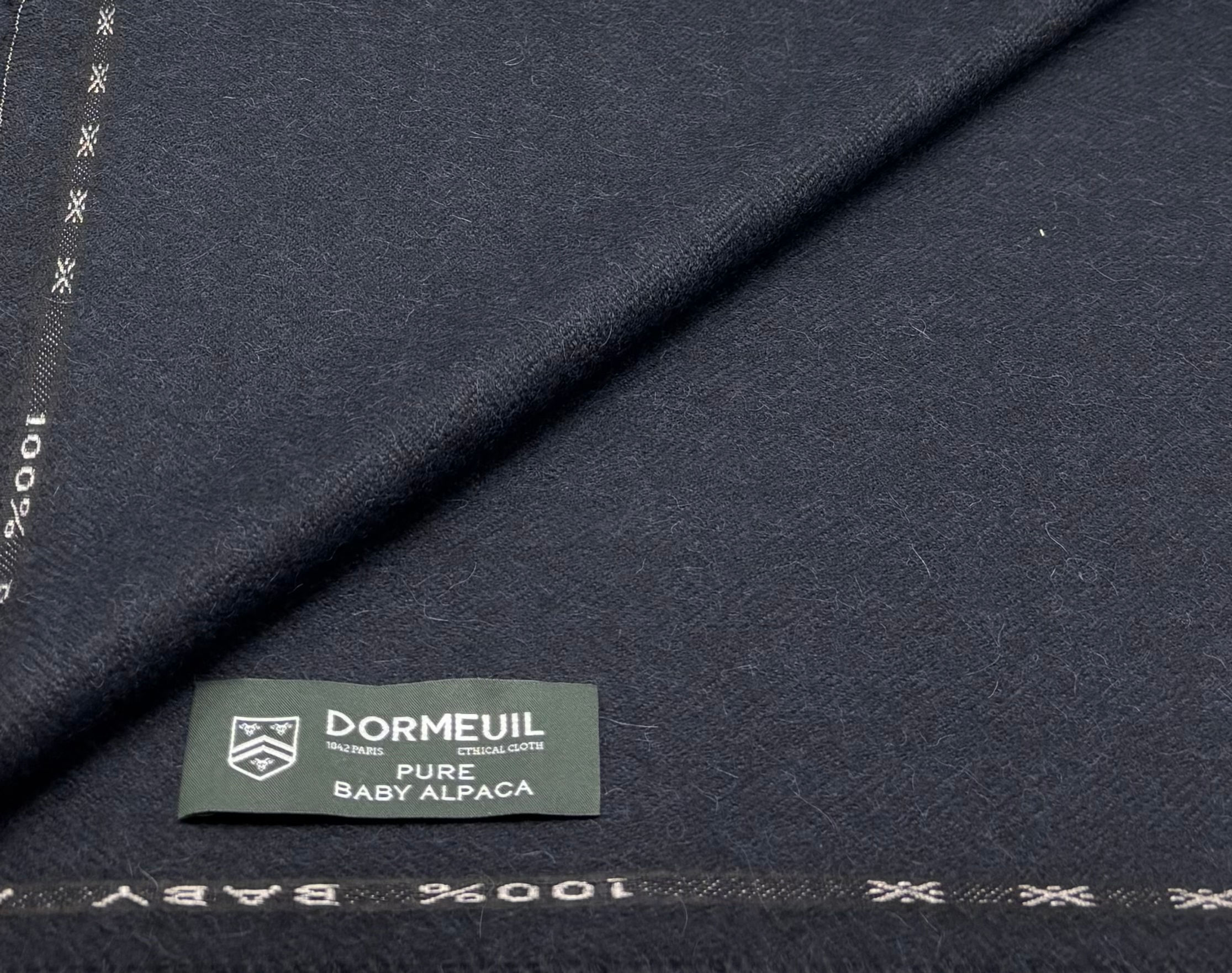 Navy Herringbone Baby Alpaca Coating Fabric By Dormeuil - 2.90 Meters