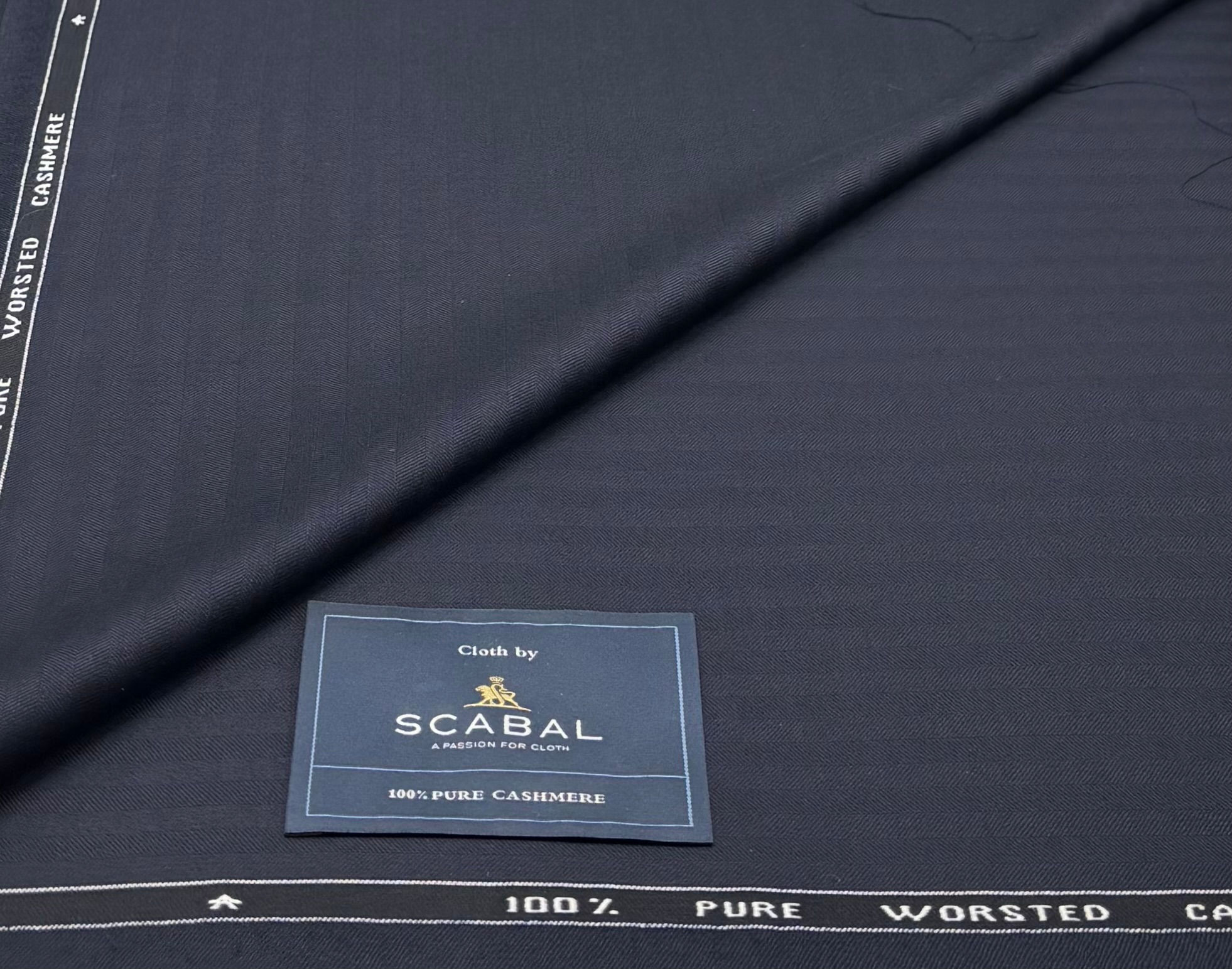 Navy Herringbone Pure Cashmere Suiting & Thobe Fabric By Scabal - 4.0 Meters