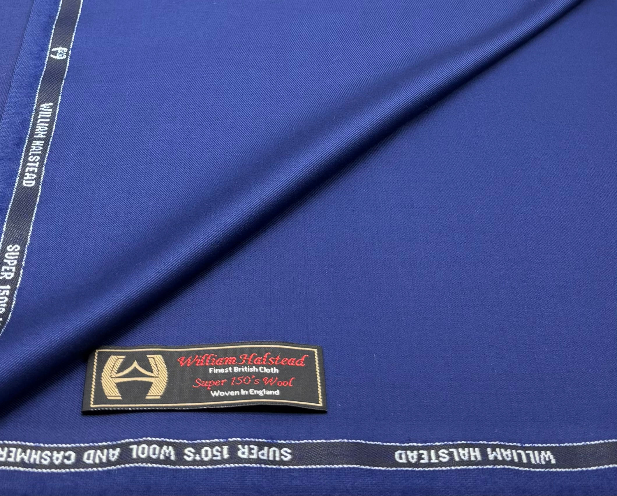 Blue Super 150s Wool & Cashmere Fabric By William Halstead - 3.40 Meters
