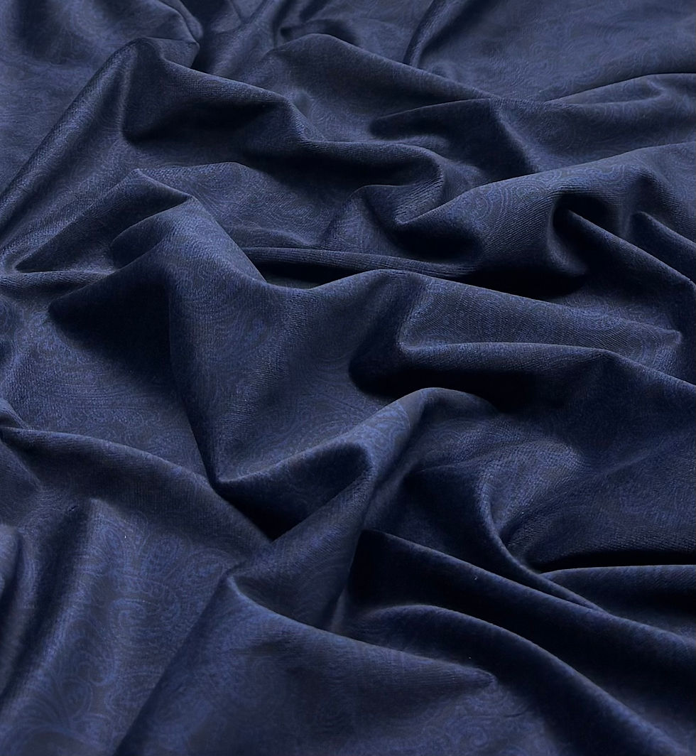 Thumbnail: Blue Paisley 100%  Polyester Velvet Fabric - SOLD PER METER