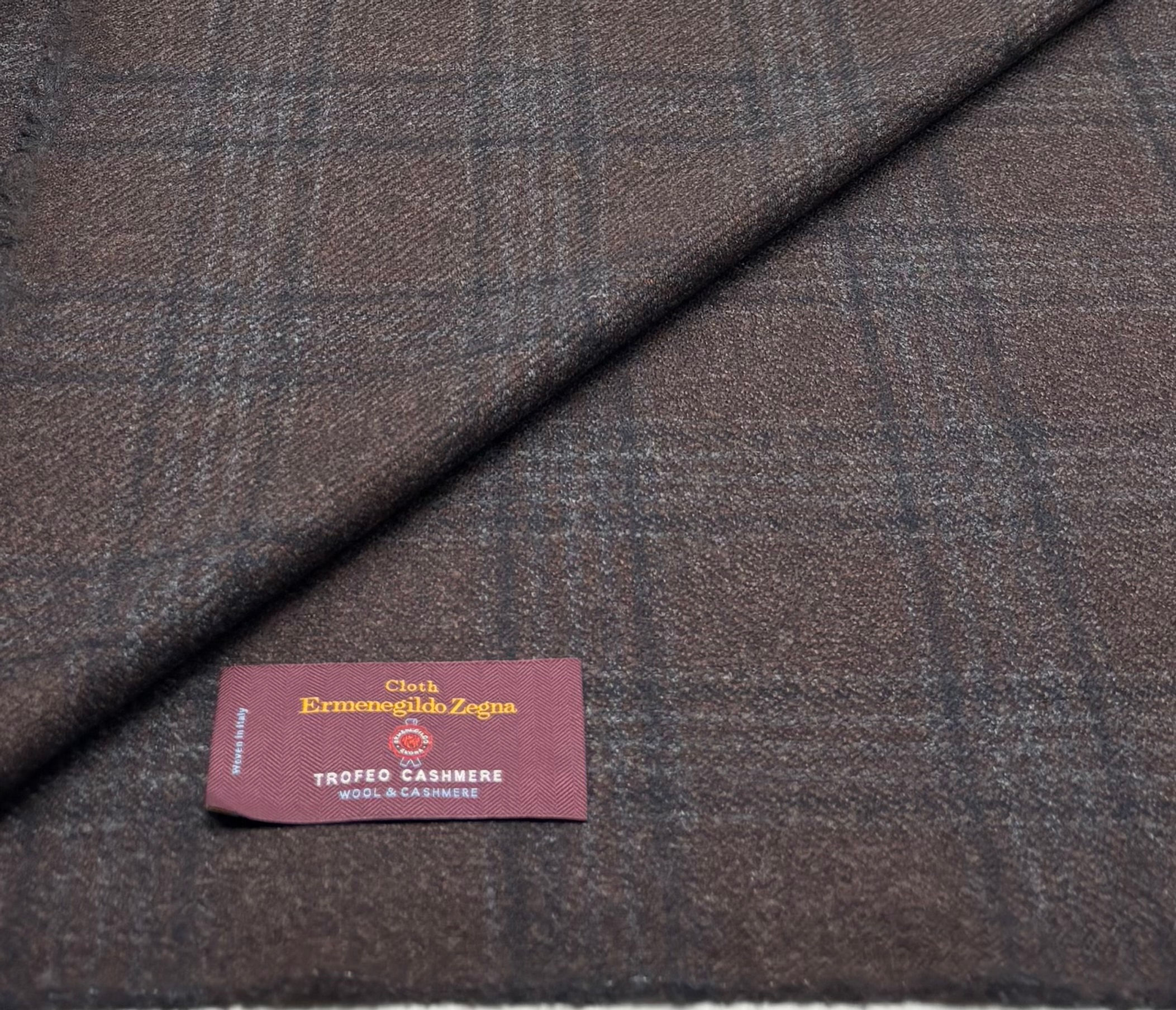 Brown Check Wool & Cashmere Fabric By Ermenegildo Zegna - 2.90 Meters
