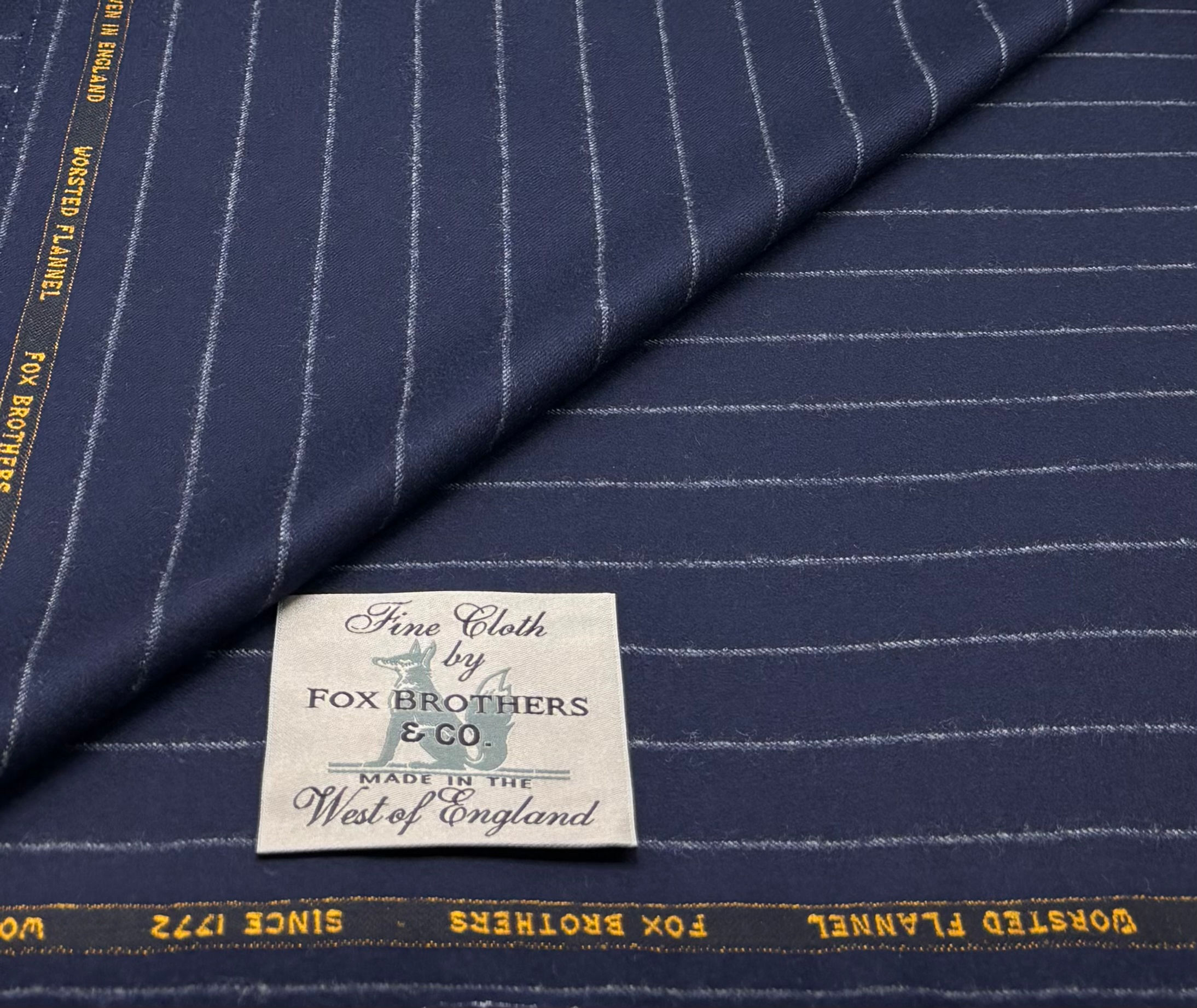 Navy Chalk Stripe Worsted Flannel Wool Fabric By Fox Brothers - 3.60 Meters