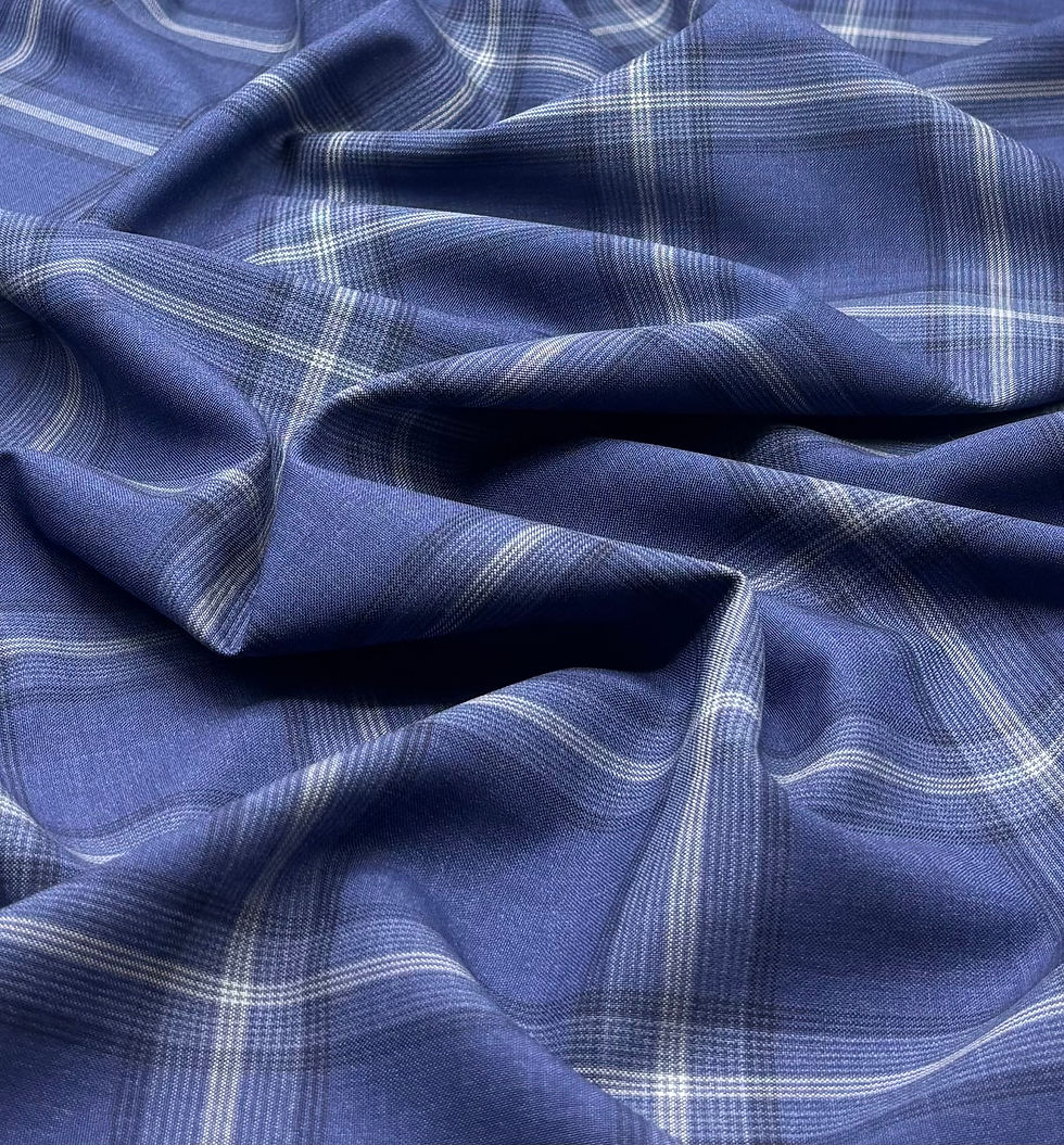 Thumbnail: Blue & White Windowpane SUPER 120s Wool Fabric By VBC - 3.50 Meters
