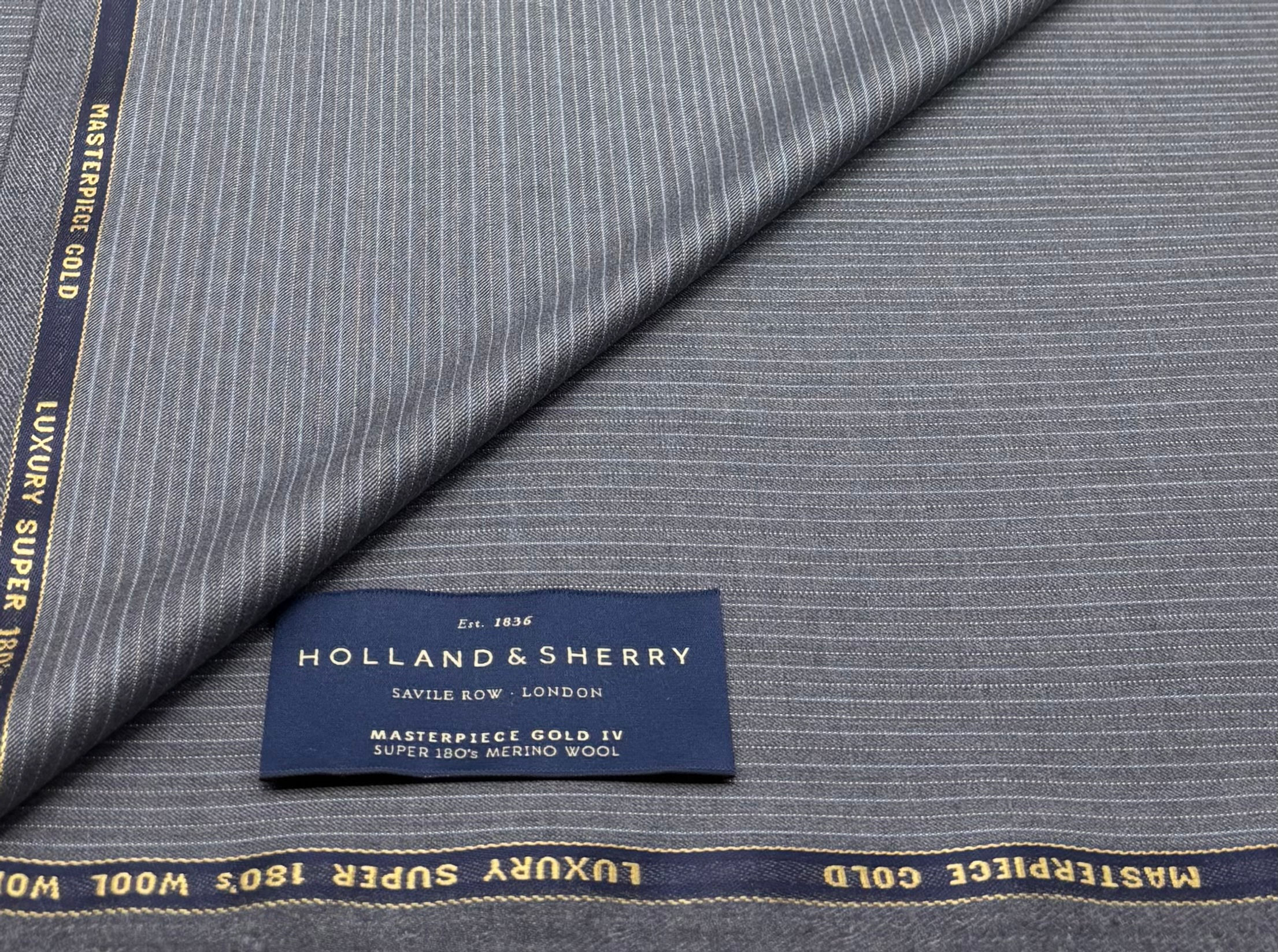 Grey & Blue Stripe Super 180s Wool Fabric By Holland & Sherry - 4.60 Meters