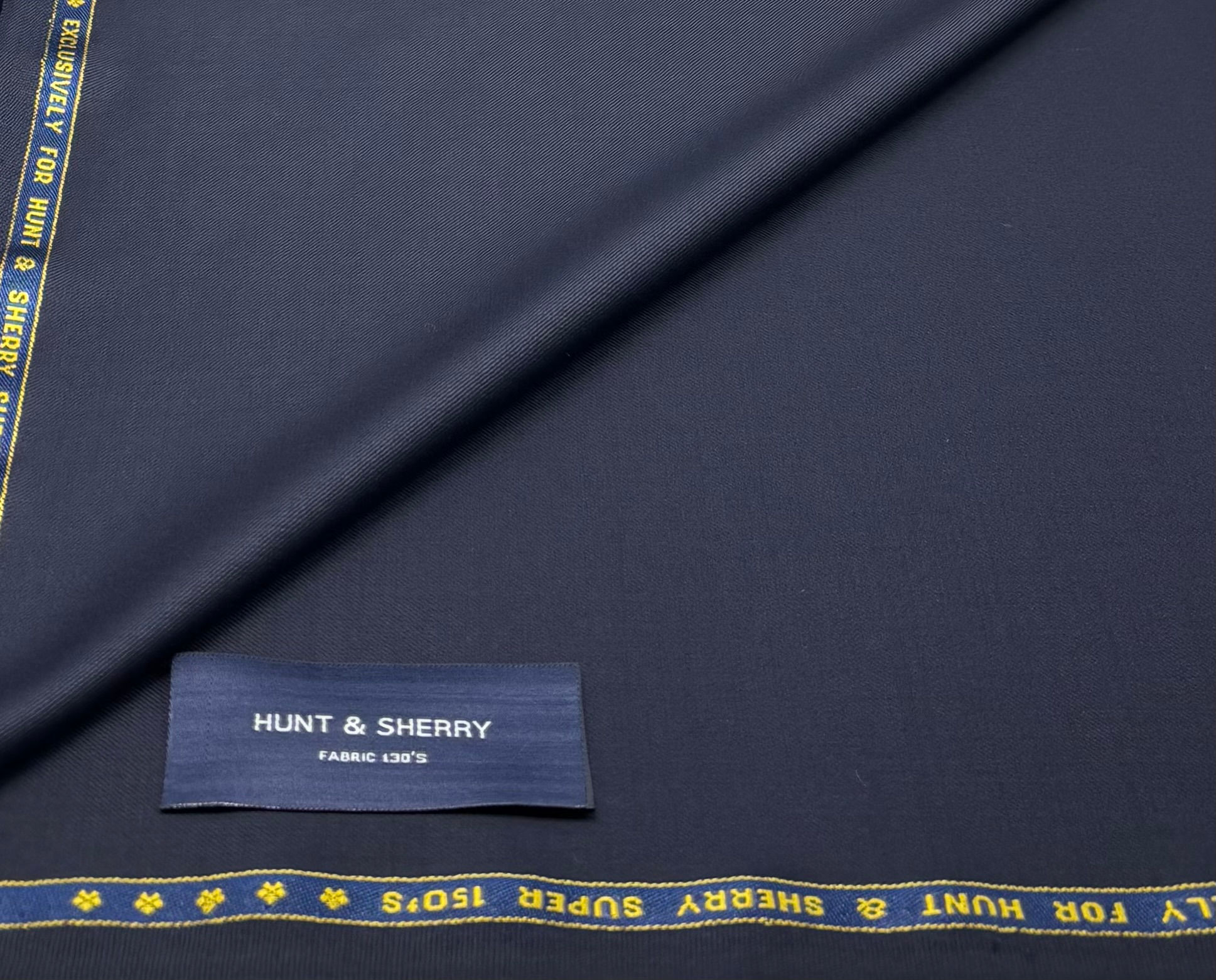 Navy Super 150s Wool Blended Fabric By Hunt & Sherry - 3.50 Meters