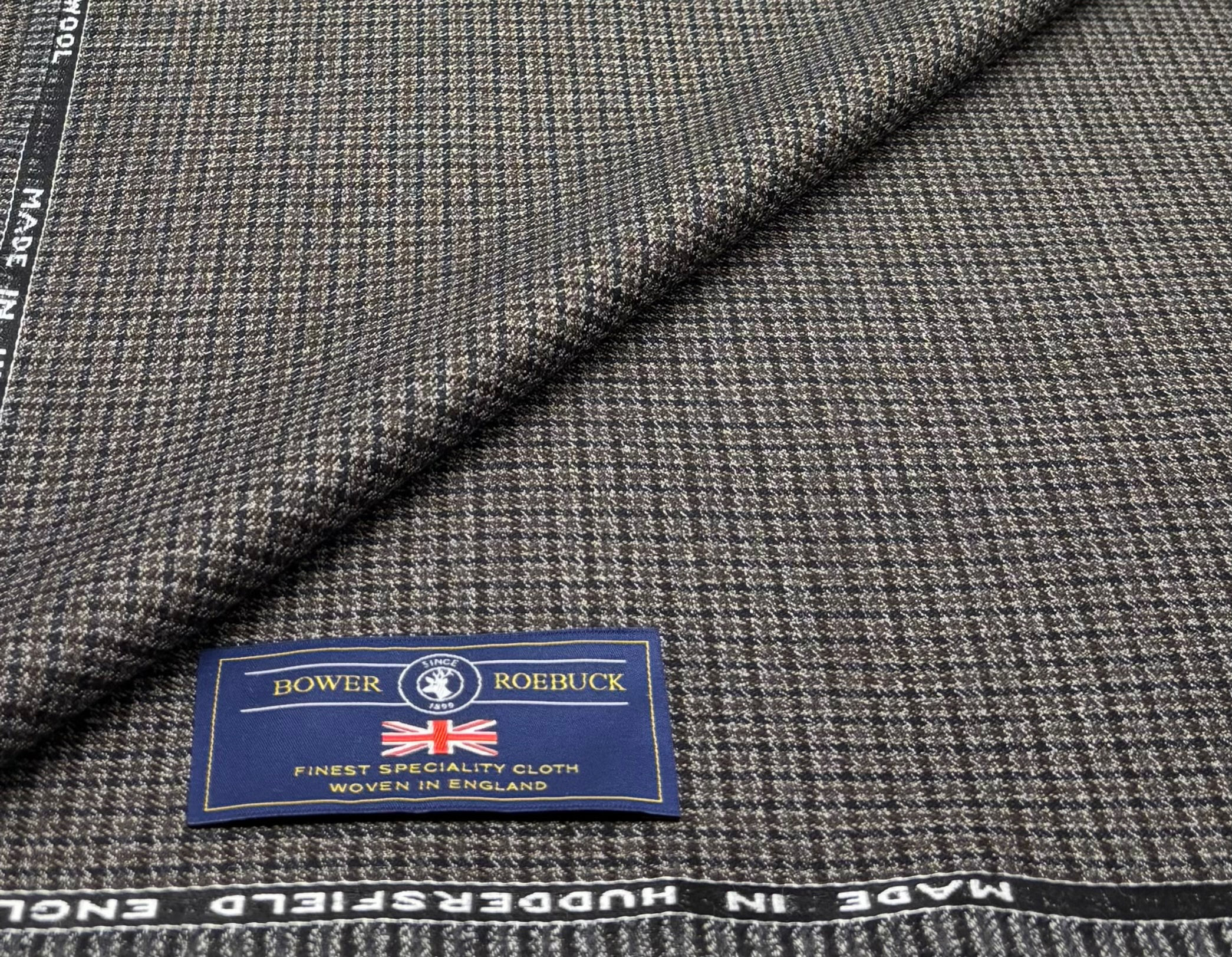 Brown Subtle Dogtooth Check All Wool Fabric By Bower Roebuck -SOLD BY THE METER