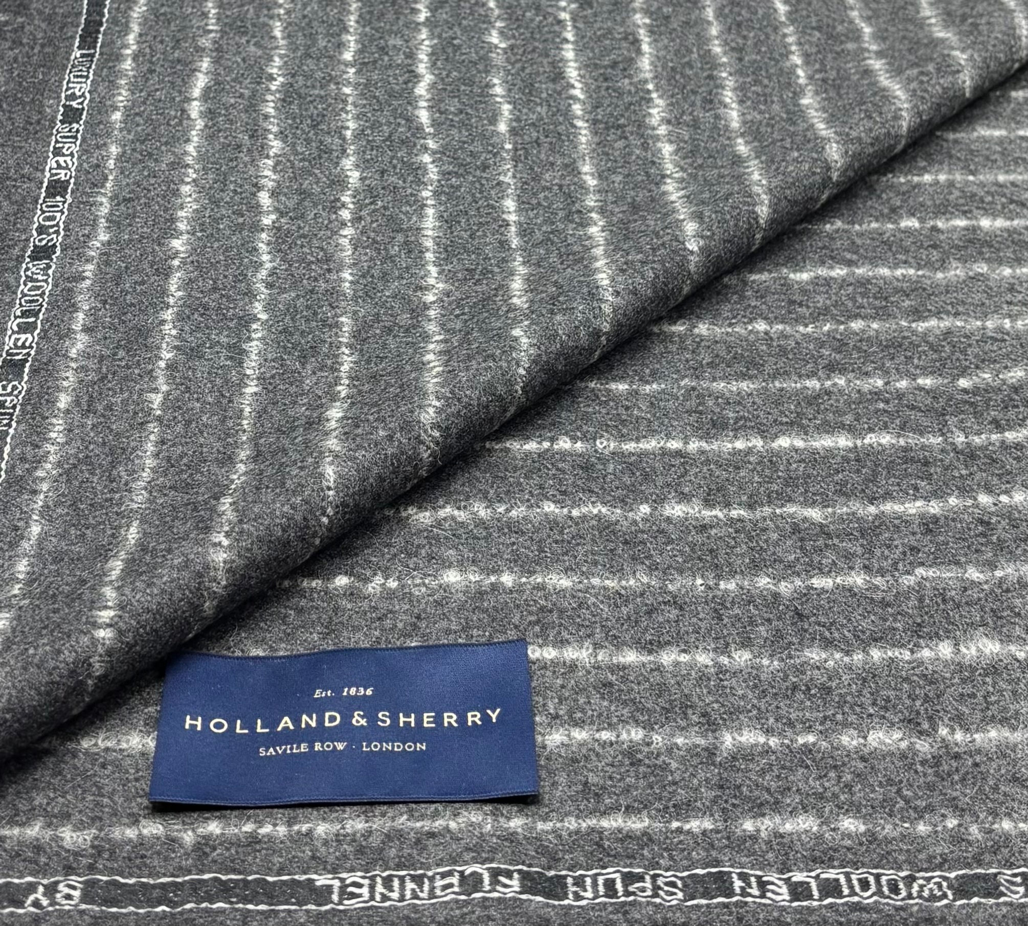 Grey Striped Woollen Flannel Fabric By Holland & Sherry - 4.0 Meters