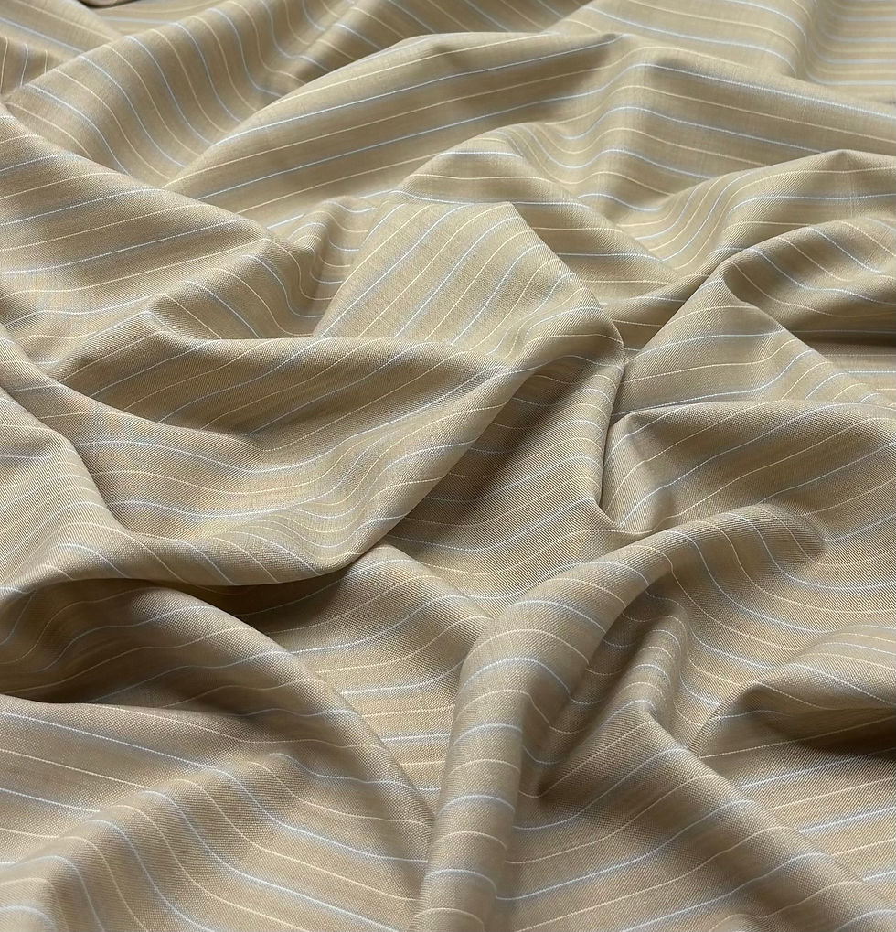 الصورة المصغرة: Beige & Blue Stripe Super 160s Wool Fabric By Holland & Sherry - 3.75 Meters