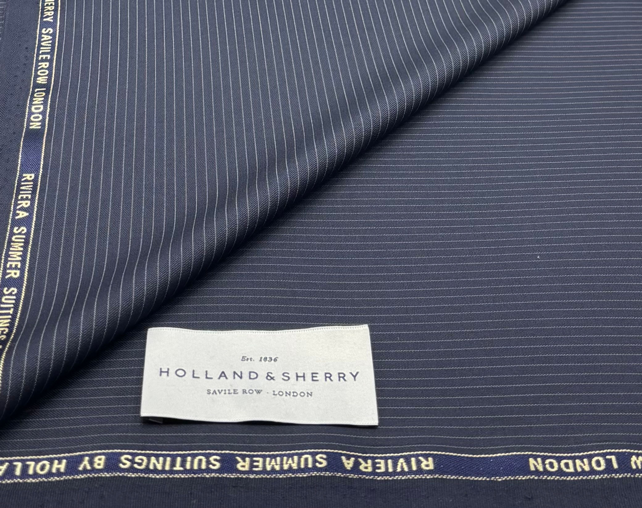 Navy Pinstripe Super 120s Wool Blended By Holland & Sherry - 3.50 Meters