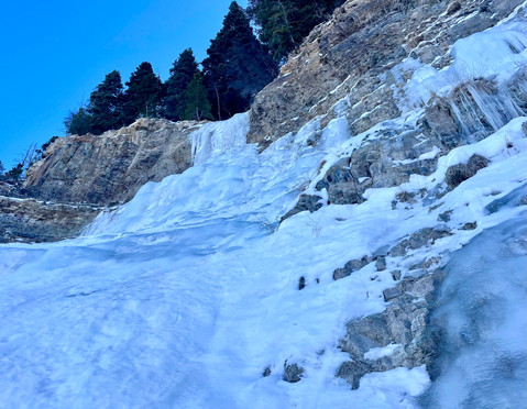The second pitch on Dexter Creek Slavbs from the belay anchor on pitch 1