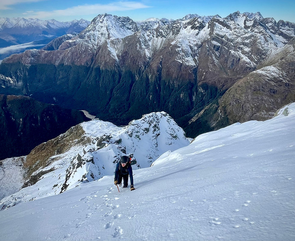 Rob climbing the final few meters to the summit of Xenicus