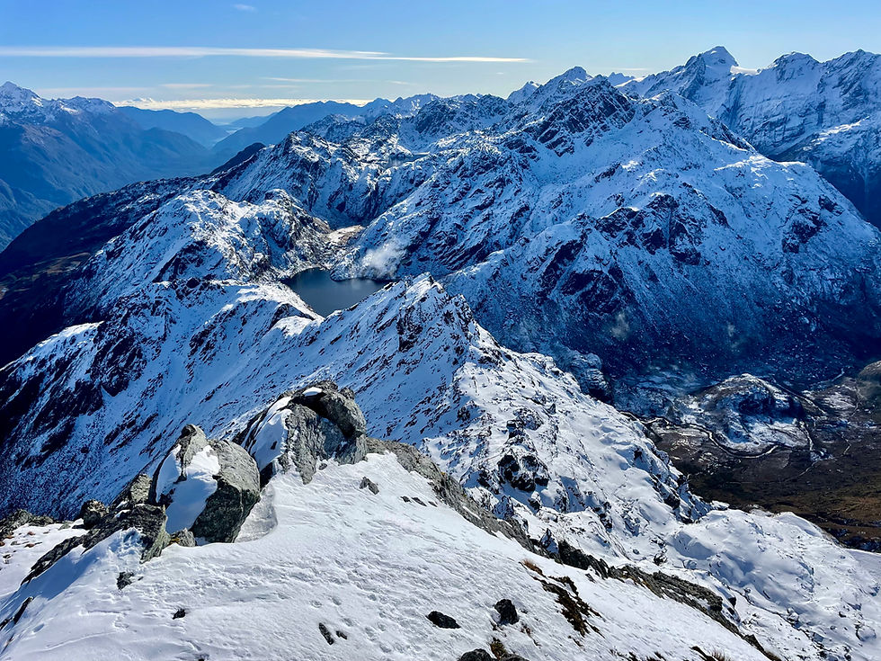 The Serpentine Range from the summit of Ocean Peak. Xenicus is in the foreground.
