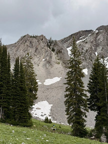 Below the northwest face of Sheep Creek Peak