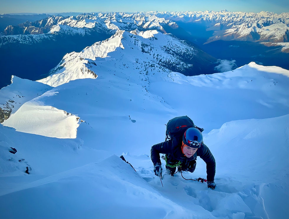 A climber on the Southwest Face of Mount Brewster