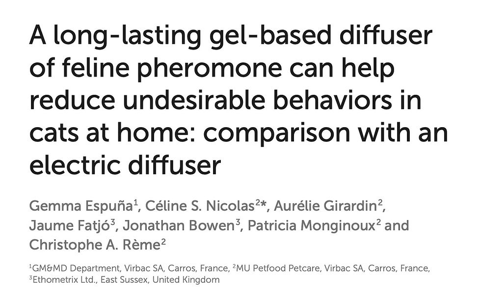 A long-lasting gel-based diffuser of feline pheromone can help reduce undesirable behaviors in cats at home: comparison with an electric diffuser. 刊於 Frontiers in Veterinary Science