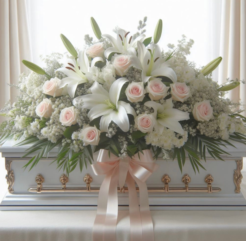 White and Pink Rose Casket Spray