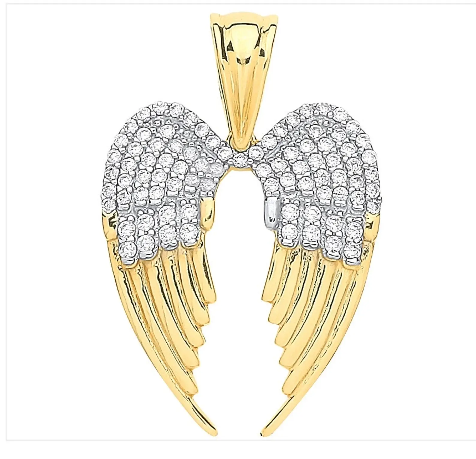 9ct Gold Angel Wings Pendant Charm Cz Stones 36mm Real Gold 375 Gift Boxed