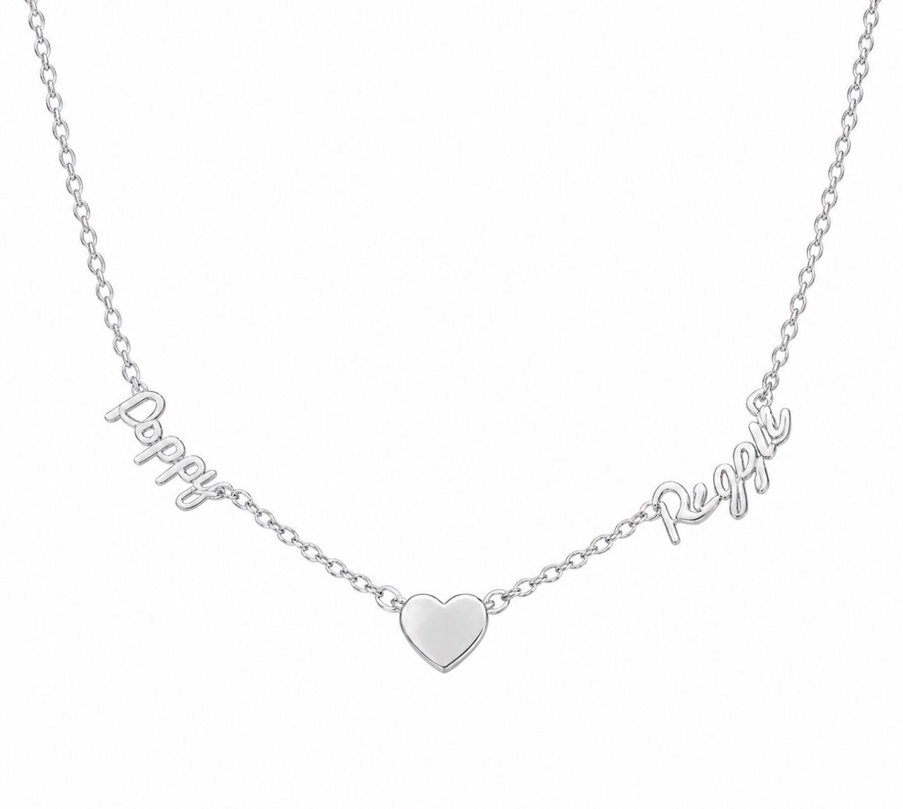 Sterling Silver Nameplate 2 names and a heart personalised 
