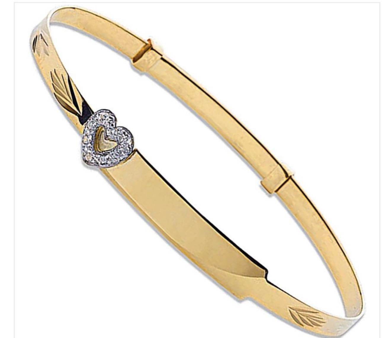 9ct Gold Baby Bangle cz heart identity expandable bangle