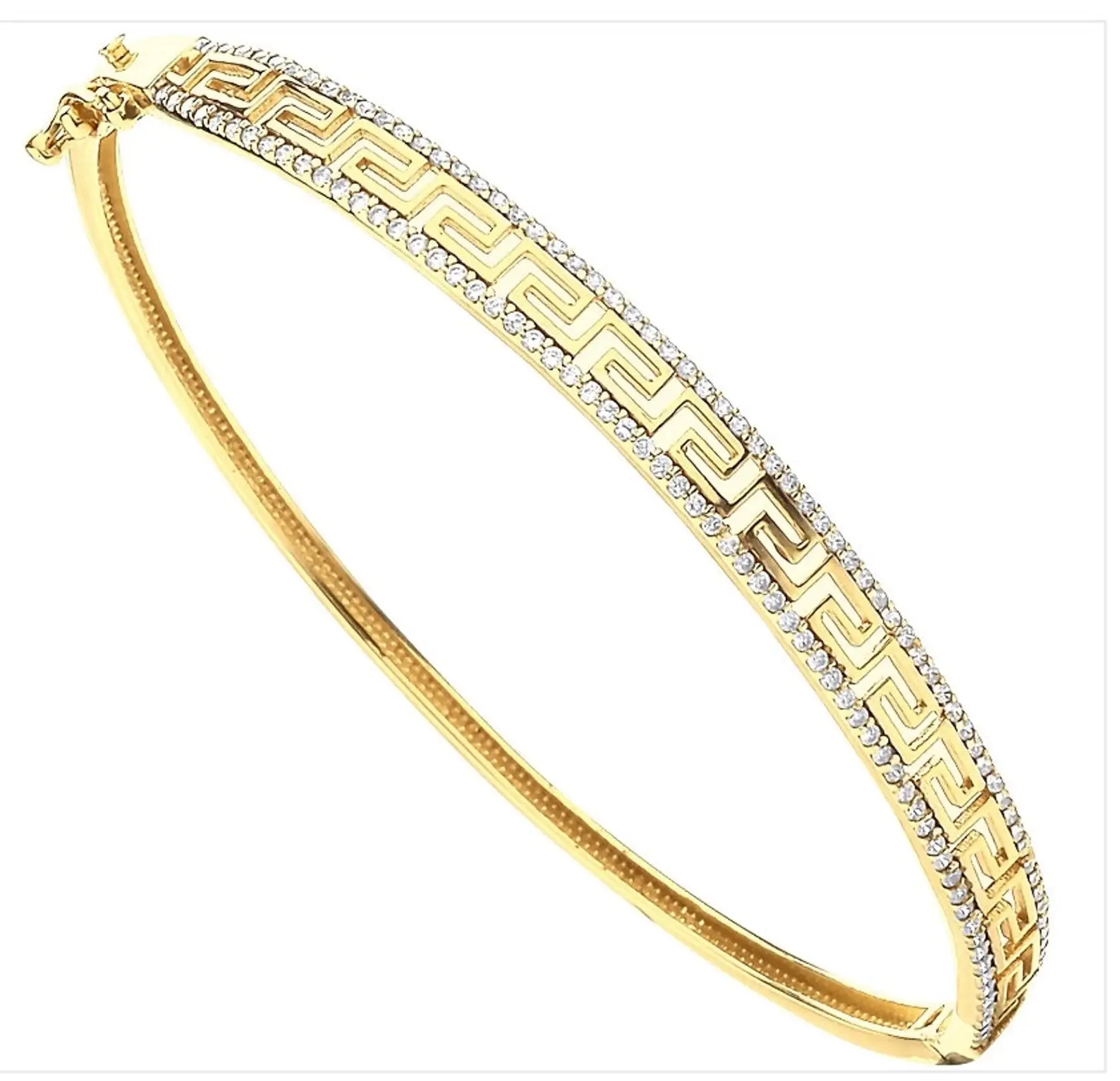 9ct Gold Bangle Cz Greek Key Bracelet Ladies Hinged 375 hallmarked Gift Boxed