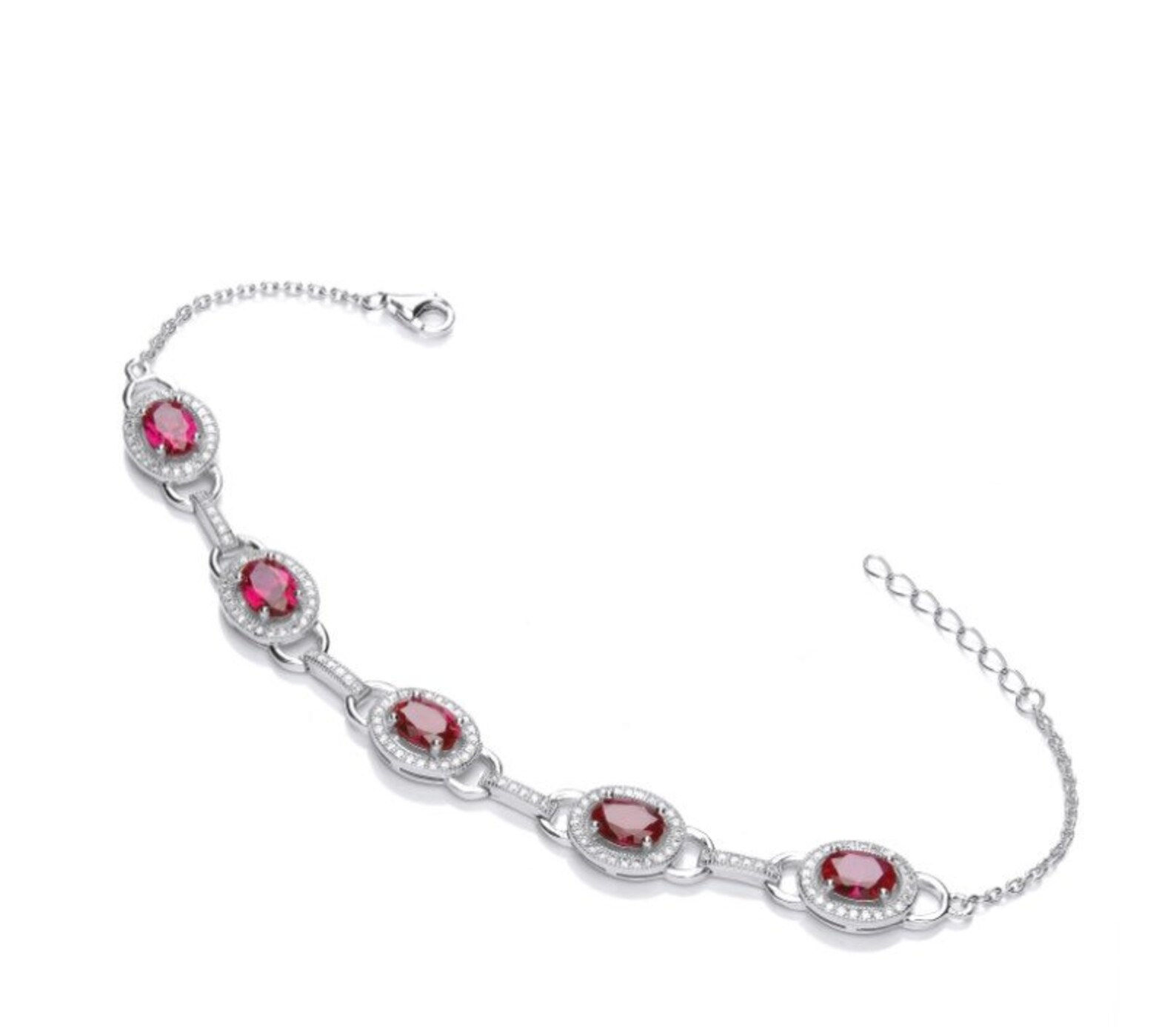 Sterling silver Ruby red cubic zirconia bracelet ladies