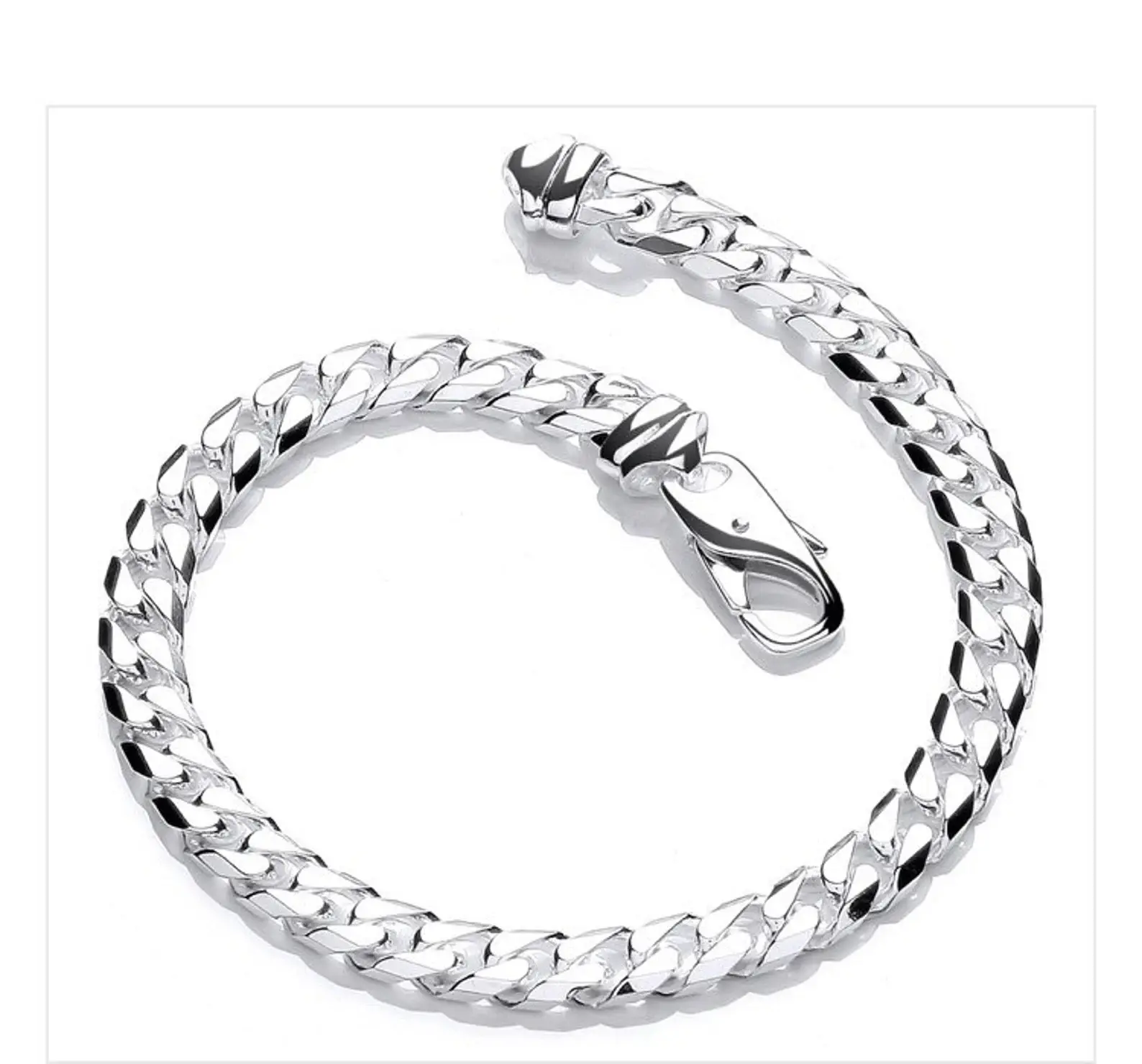 Sterling silver curb bracelet solid diamond cut finish hallmarked