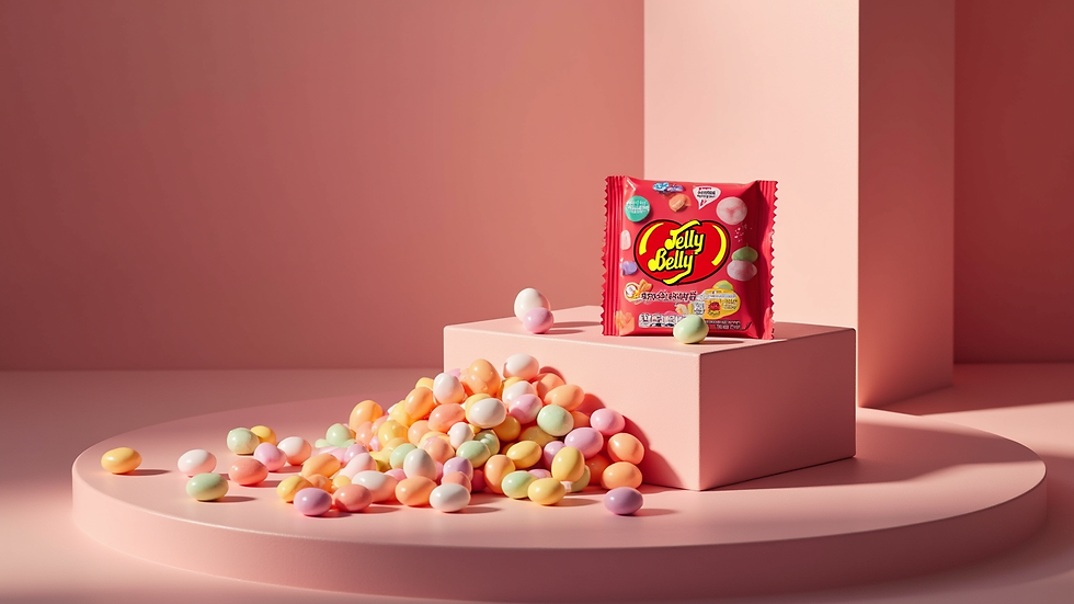 Vue rapprochée d’un paquet de bonbons Jelly Belly Bean Boozled sur une étagère