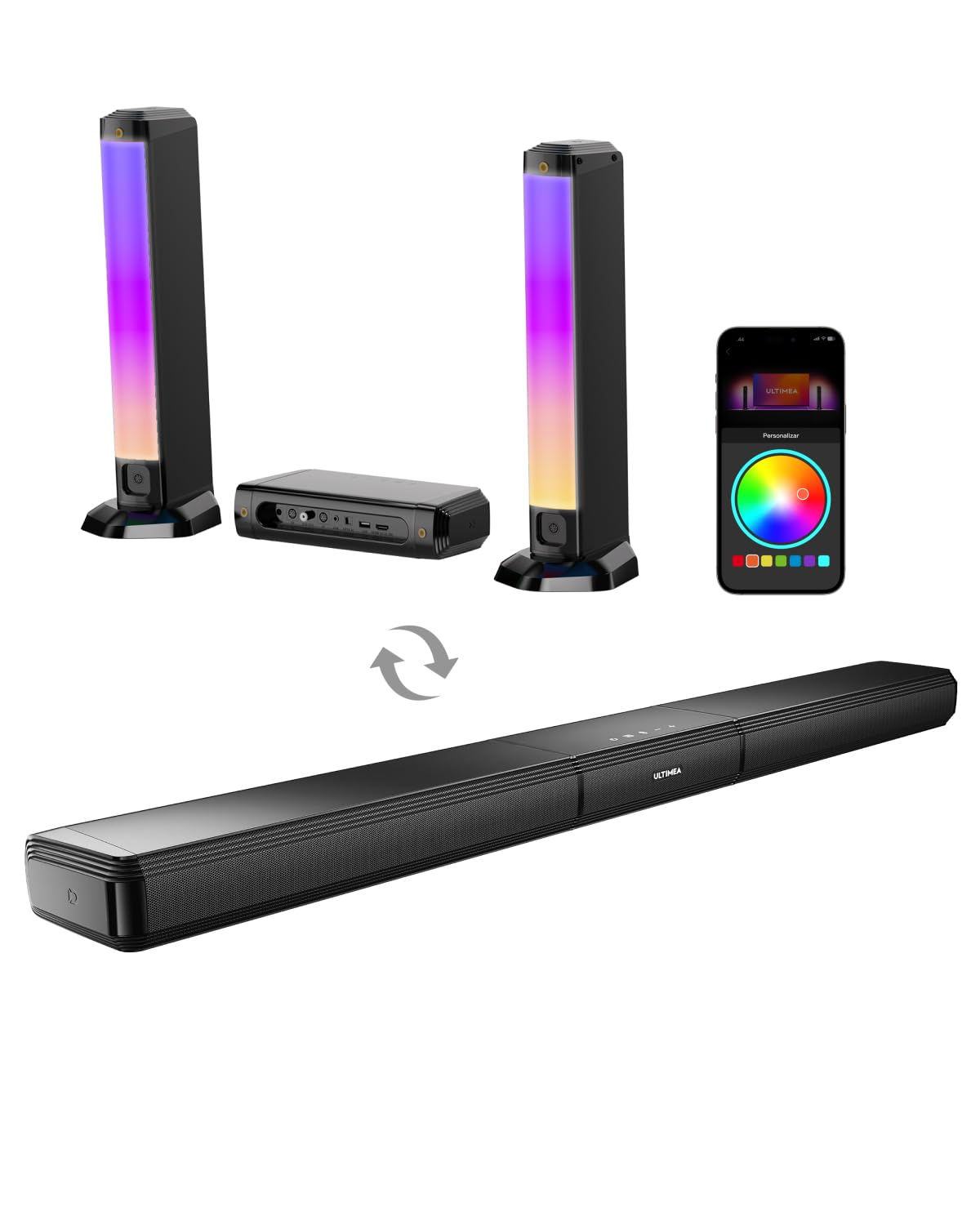 ULTIMEA 5.0ch Sound Bar for Smart TV PC Soundbar with RGB Light Detachable Sound