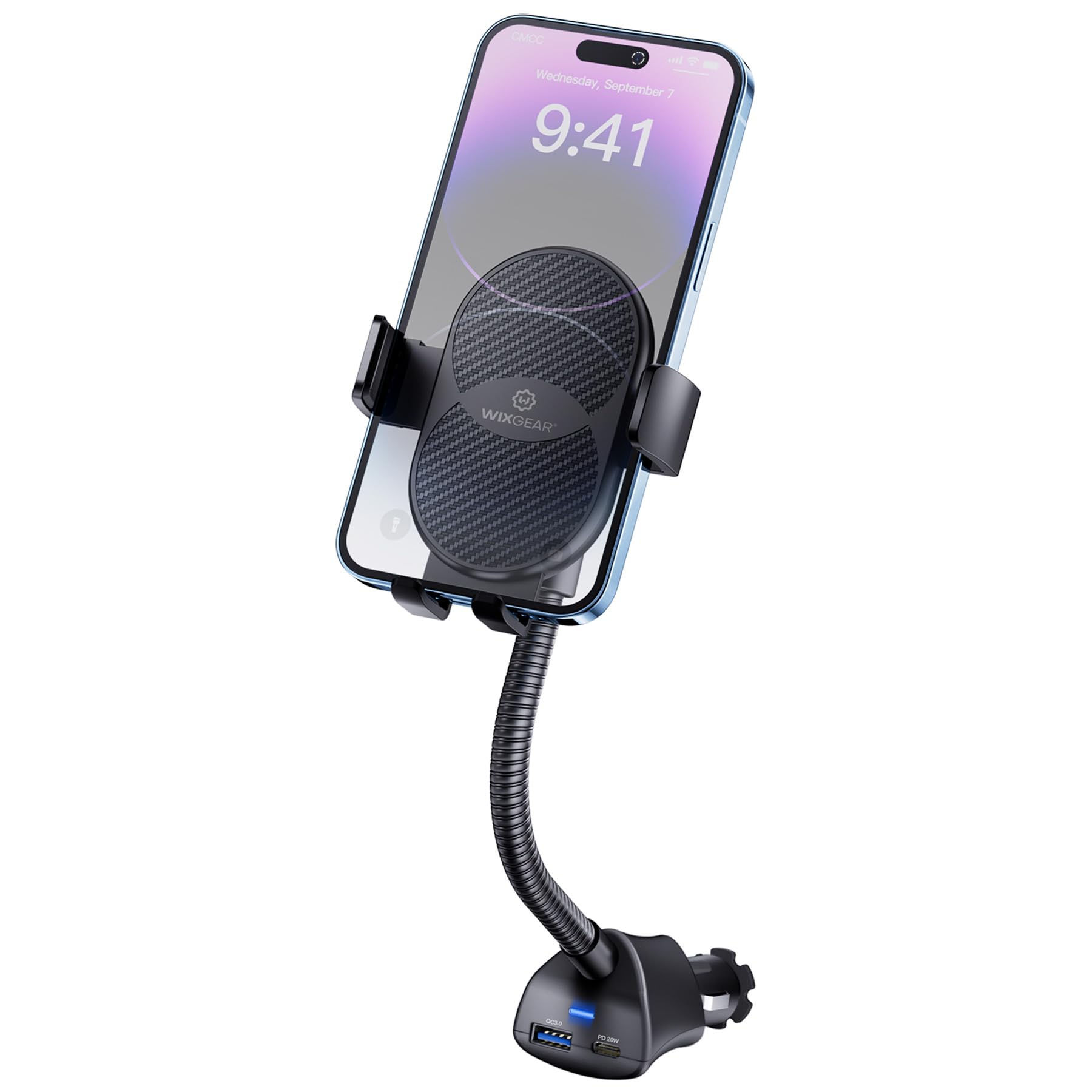 WixGear Phone Charger Car Mount with Dual USB Charger Cellphone Holder for Car C
