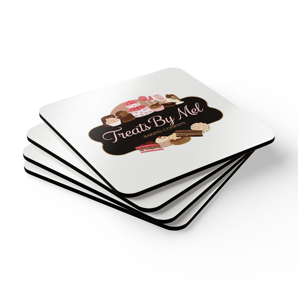 Thumbnail: 'Treats By Mel' Bakery Logo Drink Coasters (4-Pack)