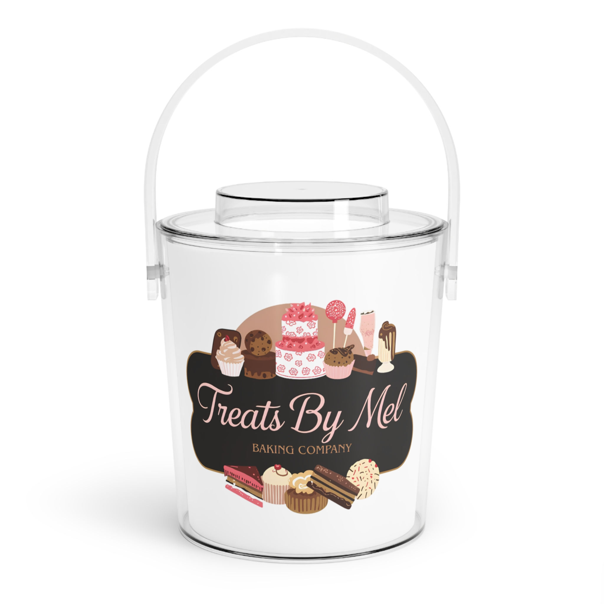 Treats By Mel Branded Ice Bucket with Tongs — Dessert Shop Serving Cooler