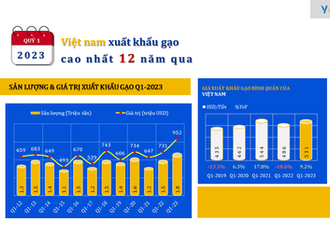 Q1/2023: Xuất khẩu gạo của Việt Nam tăng mạnh về lượng và giá