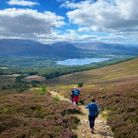 Family hiking scenic Aviemore trail