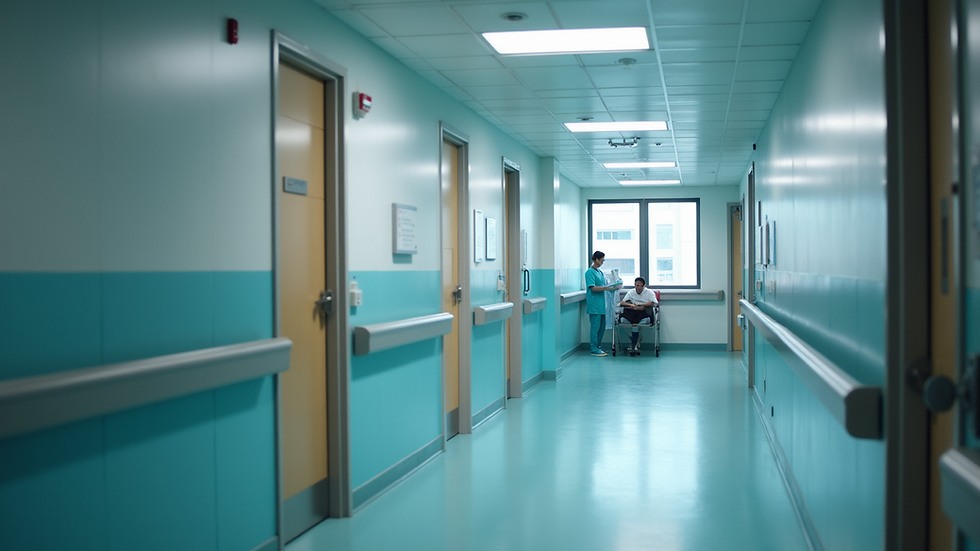 Eye-level view of a healthcare facility with modern architecture