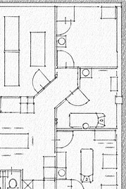 Plattegrond en ruimte-indeling voor een functionele huidtherapeut salon- of kliniekinrichting 