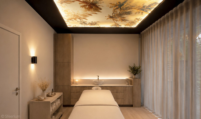 Interieur inrichting van een behandelruimte in een luxe schoonheidssalon met rustgevende uitstraling